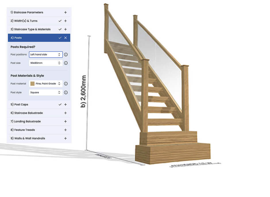 Oak open riser staircases with embedded glass and square feature treads Overlay