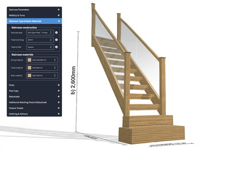 Oak open riser staircases with embedded glass and square feature treads Overlay