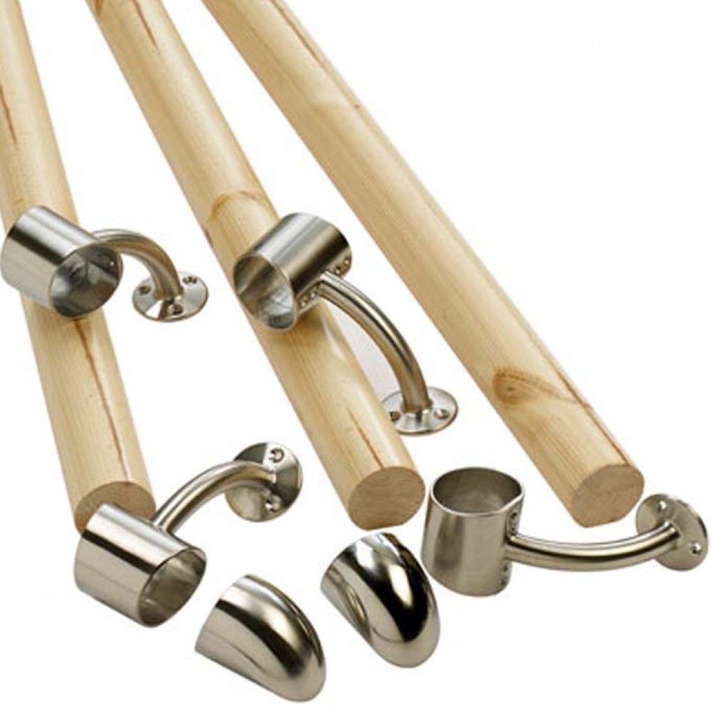 Fusion Wall Mounted Handrail Kit Pine With Brushed Nickel Finish Connectors